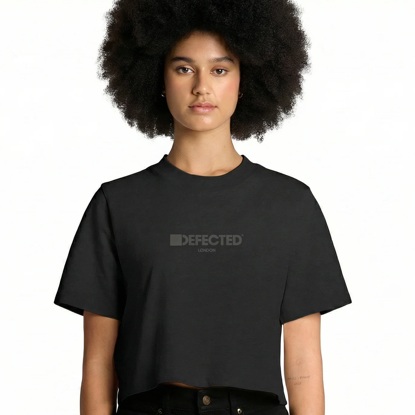 Defected London Embroidered Logo Heavy Faded Crop T-Shirt