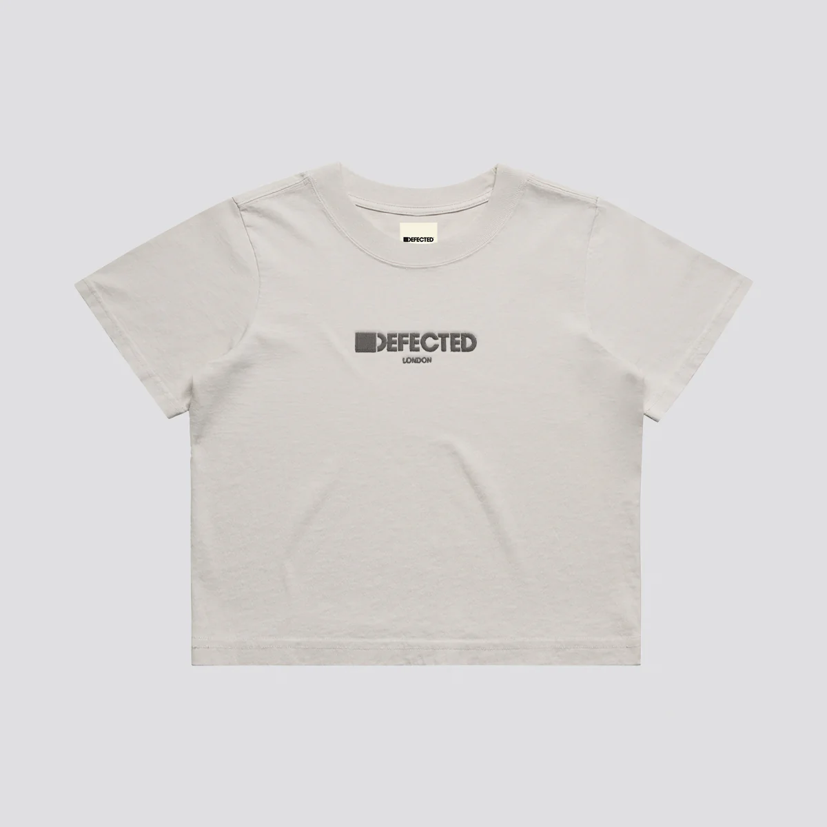 Defected London Embroidered Logo Heavy Faded Crop T-Shirt - Image 4