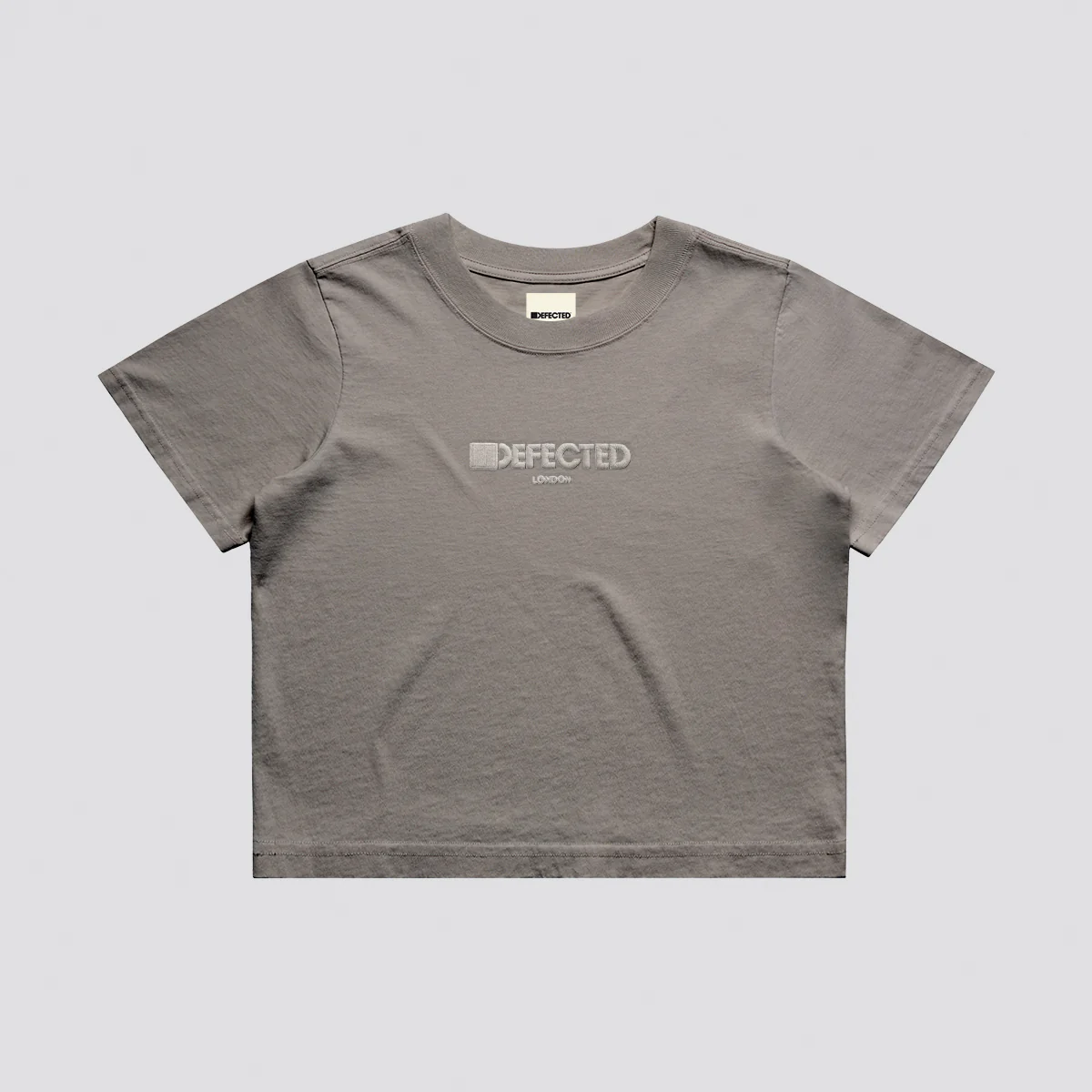 Defected London Embroidered Logo Heavy Faded Crop T-Shirt - Image 6