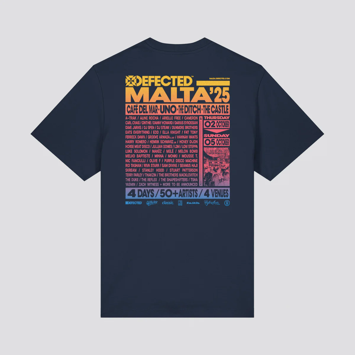 Defected Malta 2025 Line-Up T-Shirt - Image 3